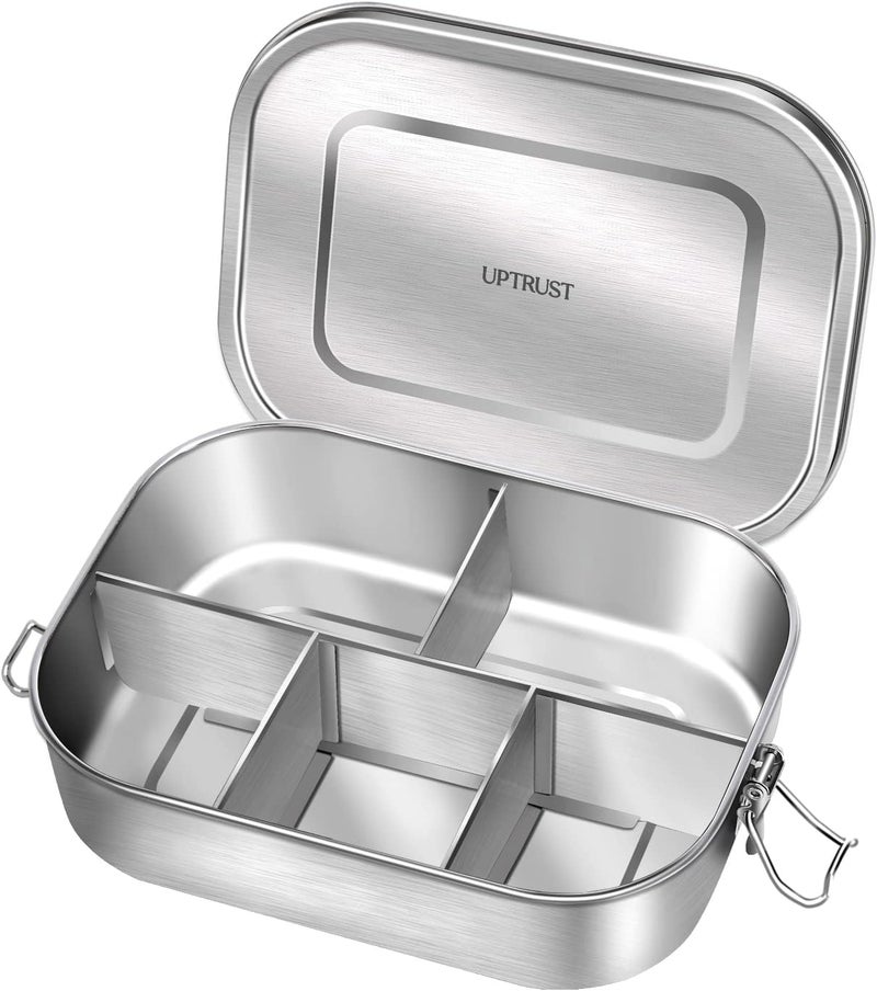 UPTRUST Stainless Steel Bento Lunch Food Box Container, 5-Compartment Large 1400ML Metal Bento Lunch Box Container for Kids or Adults with Lockable Clips to Leak Proof - Image 1